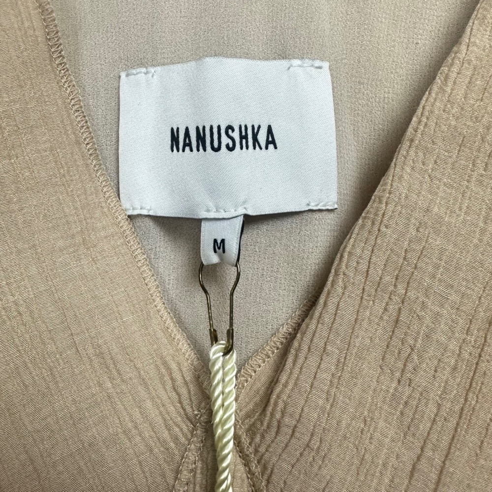 Nanushka Lily Sand Pleat Voile Belted Sleeveless Maxi Dress Beige Medium NWT - Picture 4 of 15